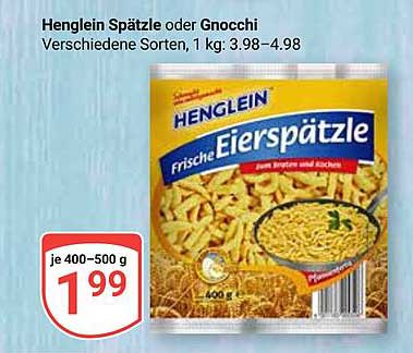 Henglein Spätzle oder Gnocchi, verschiedene Sorten, 400 g, 1,99