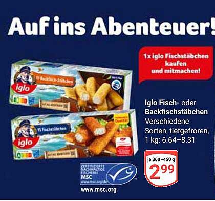 Iglo Fisch- oder Backfischstäbchen