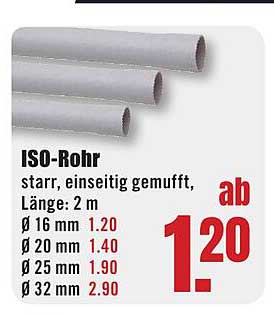 ISO-Rohr - starr, einseitig gemufft, Länge: 2 m