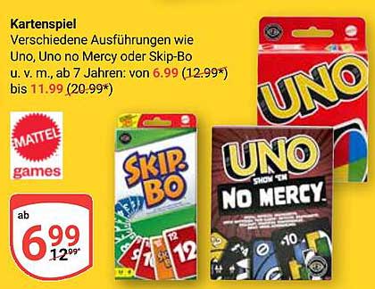 Kartenspiel – Verschiedene Ausführungen wie Uno, Uno no Mercy oder Skip-Bo