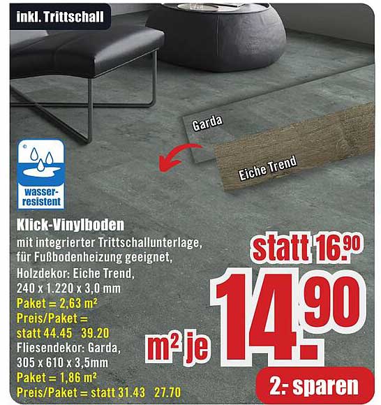 Klick-Vinylboden Eiche Trend mit integrierter Trittschalldämmung