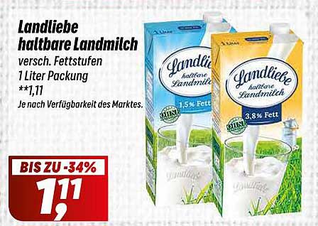 Landliebe haltbare Landmilch - verschiedene Fettstufen, 1 Liter Packung