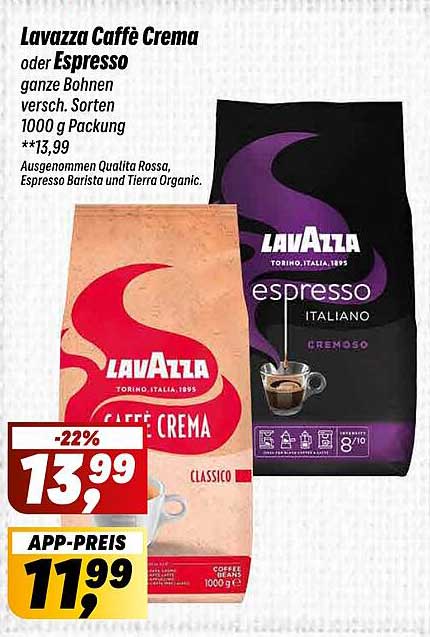 Lavazza Caffè Crema oder Espresso ganze Bohnen 1000 g