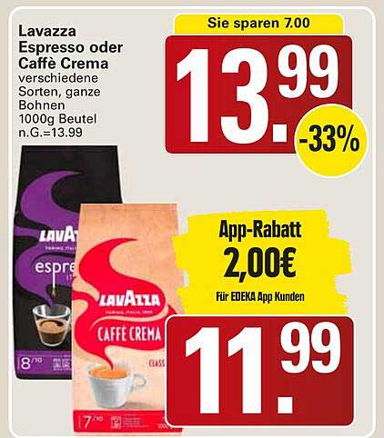 Lavazza Espresso oder Caffè Crema, verschiedene Sorten, 1000g Beutel