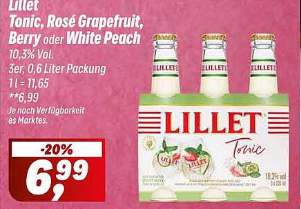 Lillet Tonic, Rosé Grapefruit, Berry oder White Peach 3er Pack 0,6 Liter