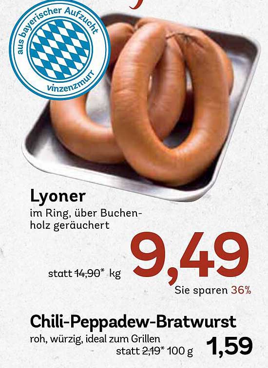 Lyoner im Ring, über Buchenholz geräuchert