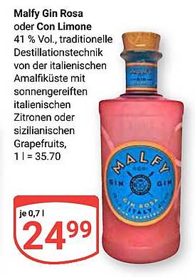 Malfy Gin Rosa oder Con Limone 0,7 l