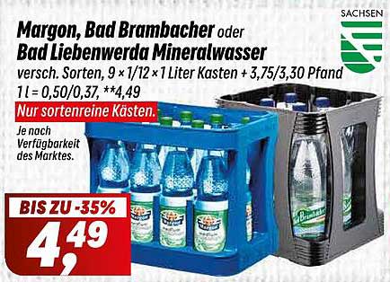 Margon, Bad Brambacher oder Bad Liebenwerda Mineralwasser, 9 x 1/12 x 1 Liter Kasten