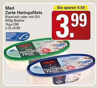 Merl Zarte Heringsfilets 500g Becher - Klassisch oder mit Dill