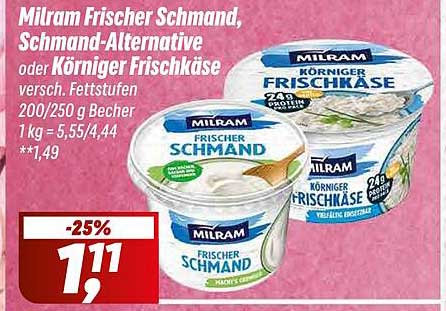 Milram Frischer Schmand, Schmand-Alternative oder Körniger Frischkäse