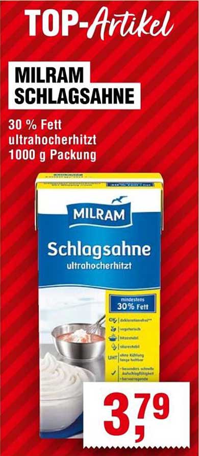 MILRAM Schlagahne 1000 g Packung - 30 % Fett