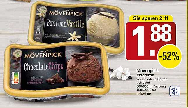 Mövenpick Eiscreme verschiedene Sorten gefroren 800-900ml