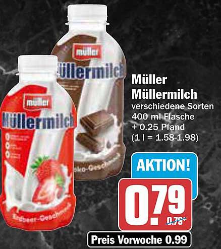 Müller Müllermilch verschiedene Sorten 400 ml Flasche + 0.25 Pfand