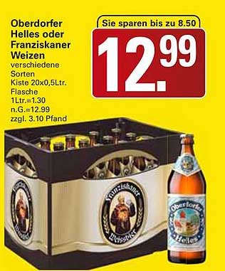 Oberdorfer Helles oder Franziskaner Weizen - Kiste 20 x 0,5 L