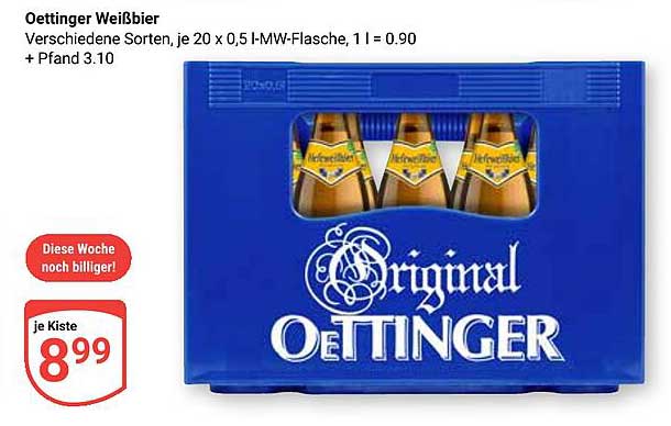 Oettinger Weißbier – Kiste mit 20 x 0,5 l MW-Flasche