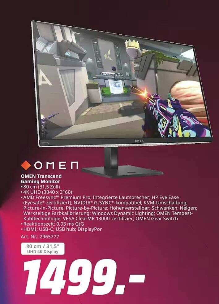 OMEN Transcend Gaming Monitor 80 cm (31,5 Zoll) – UHD 4K Display