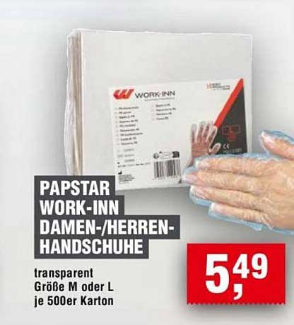 Papstar Work-Inn Damen-/Herrenhandschuhe transparent, Größe M oder L, je 500er Karton