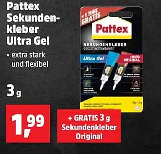 Pattex Sekundenkleber Ultra Gel 3 g + GRATIS 3 g Sekundenkleber Original