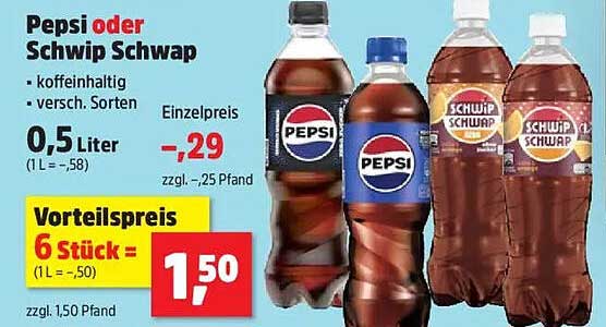 Pepsi oder Schwip Schwap 0,5 Liter - Koffeinhaltige Erfrischungsgetränke