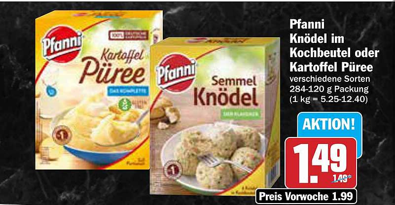 Pfanni Knödel im Kochbeutel oder Kartoffel Püree