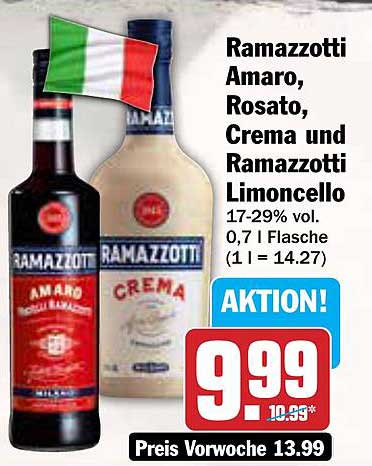 Ramazzotti Amaro, Rosato, Crema und Ramazzotti Limoncello