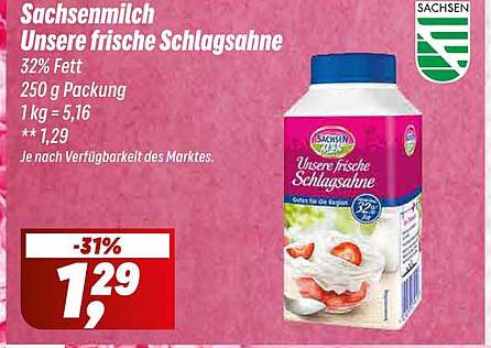 Sachsenmilch Unsere frische Schlagsahne 250 g