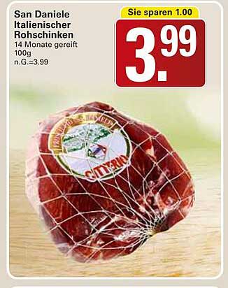 San Daniele Italiensicher Rohschinken 14 Monate gereift 100g