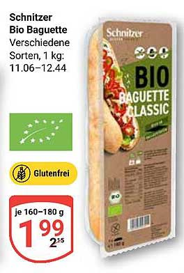 Schnitzer Bio Baguette – Verschiedene Sorten, 160-180 g