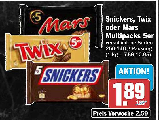 Snickers, Twix oder Mars Multipacks 5er