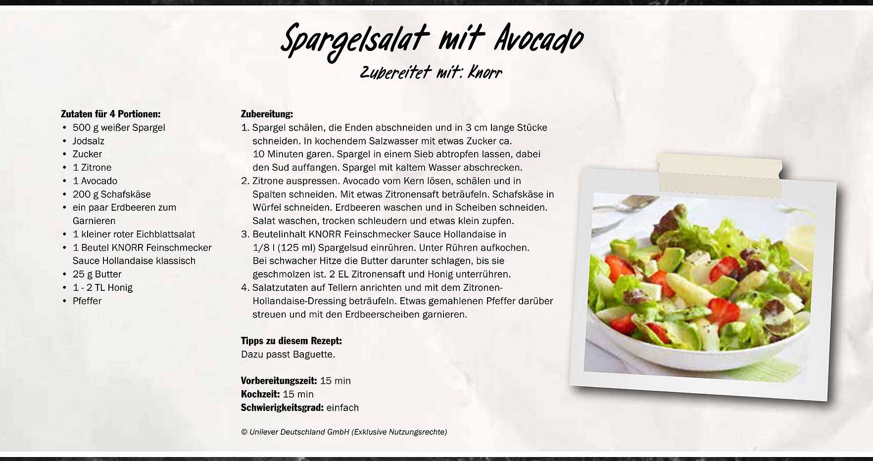 Spargelsalat mit Avocado - zubereitet mit: Knorr