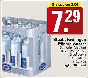 Staatl. Fachingen Mineralwasser 12 x 0,75 Ltr. Glasflasche