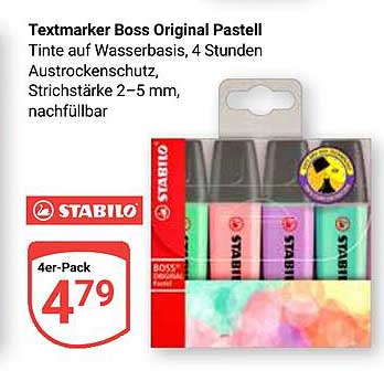 Textmarker Boss Original Pastell 4er-Pack