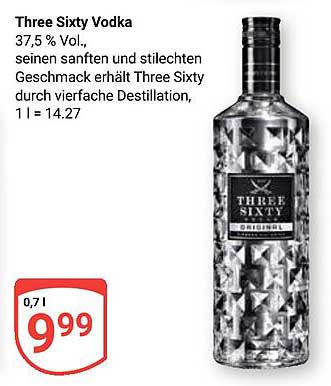 Three Sixty Vodka 0,7 l für 9,99 €