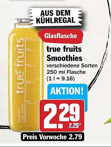 true fruits Smoothies verschiedene Sorten 250 ml Glasflasche