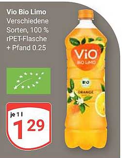 Vio Bio Limo – Verschiedene Sorten, 100 % rPET-Flasche + Pfand 0.25