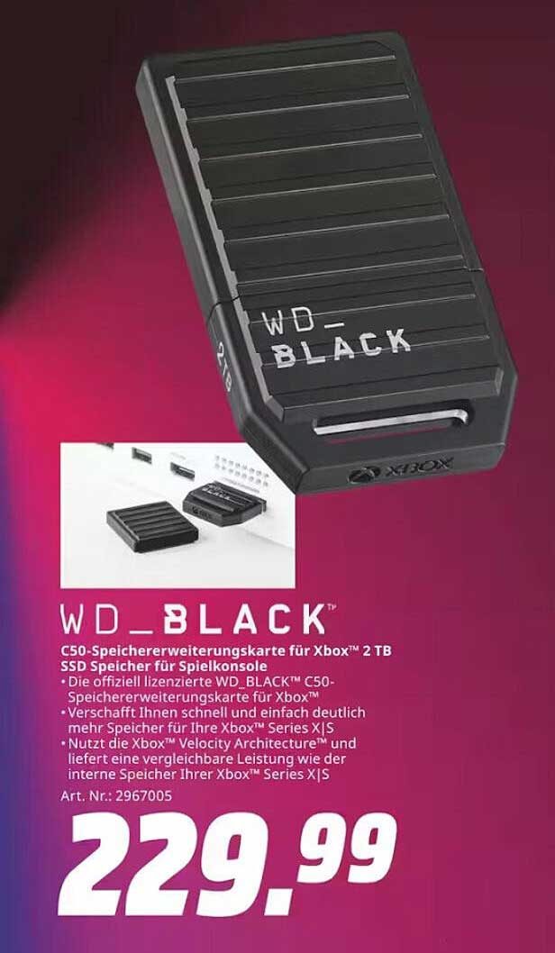 WD_BLACK™ C50-Speichererweiterungskarte für Xbox™ 2 TB SSD Speicher für Spielkonsole