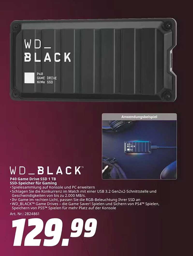 WD_BLACK P40 Game Drive SSD 1 TB für Gaming
