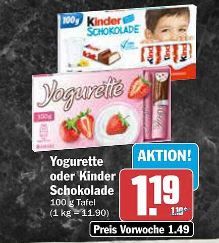 Yogurette oder Kinder Schokolade 100 g Tafel