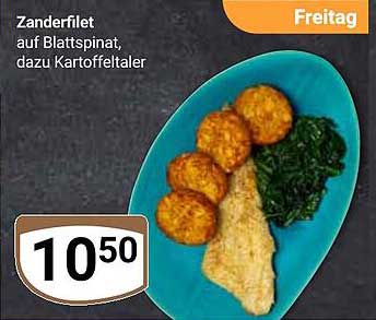 Zanderfilet auf Blattspinat, dazu Kartoffeltaler