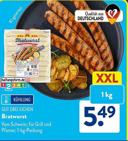 GUT DREI EIFECHEN Bratwurst Vom Schwein; für Grill und Pfanne; 1-kg-Packung