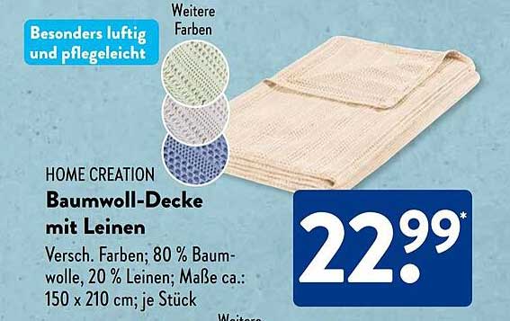 HOME CREATION Baumwoll-Decke mit Leinen