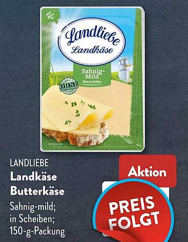 LANDLIEBE Landkäse Butterkäse Sahnig-mild; in Scheiben; 150-g-Packung