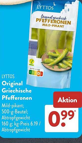 LYTTOS Original Griechische Pfeffernen Mild-pikant; 500-g-Beutel; Abtropfgewicht 160 g; kg-Preis 6,19 / Abtropfgewicht