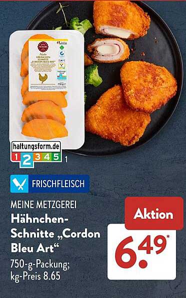 MEINE METZGEREI Hähnchen-Schnitte „Cordon Bleu Art“ 750-g-Packung; kg-Preis 8.65