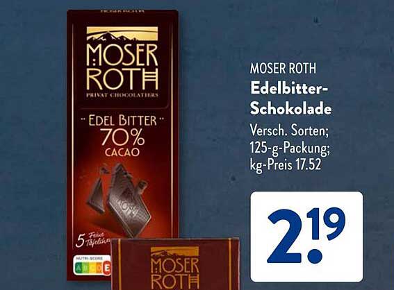 MOSER ROTH Edelbitter-Schokolade Versch. Sorten; 125-g-Packung; kg-Preis 17.52