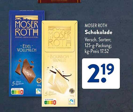 MOSER ROTH Schokolade Versch. Sorten; 125-g-Packung; kg-Preis 17.52