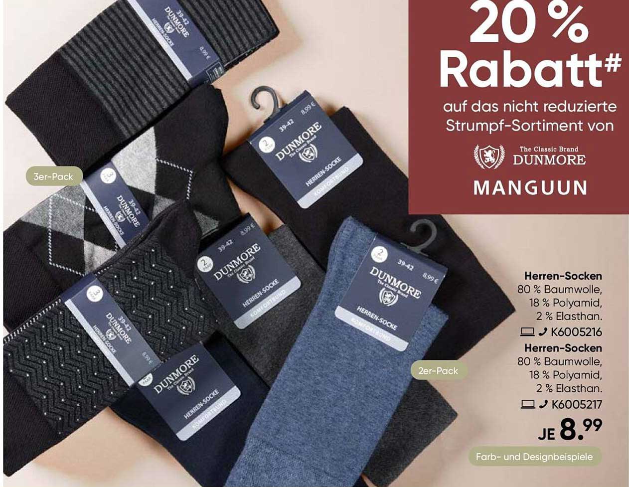 20 % Rabatt auf das nicht reduzierte Strumpf-Sortiment von Dunmore