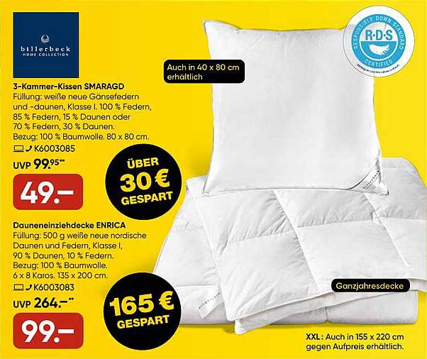 3-Kammer-Kissen SMARAGD und Daunenenausdecke ENRICA