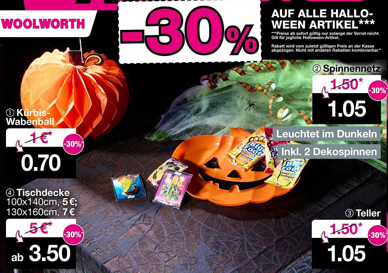 30% Rabatt auf Halloweenartikel – Kürbis-Wabenball, Tischdecke und mehr!