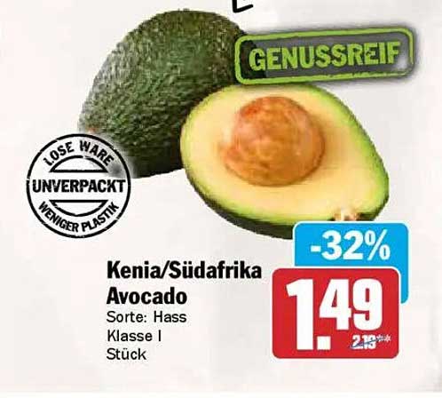 Avocado aus Kenia/Südafrika, Sorte Hass, Klasse I, Stück